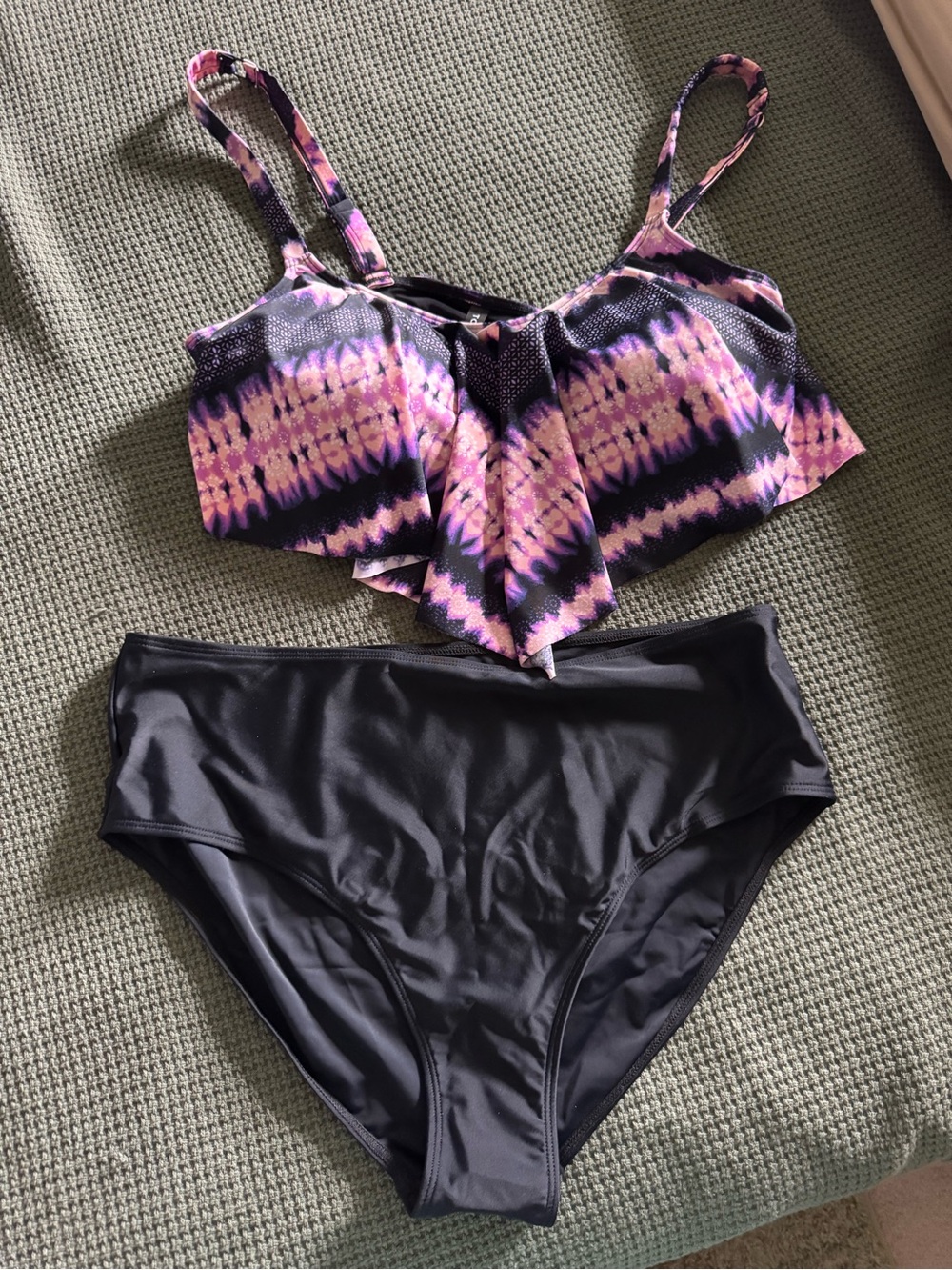 torrid Black and Purple Tie-Dye Flounce Bikini Set